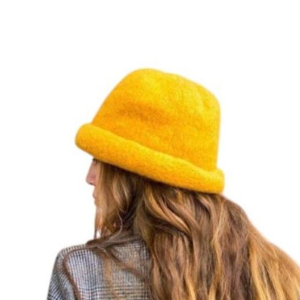 NWT Sierra A Cole Artisan Felted Wool Mohair Cloche/Bucket Hat Sz 22" Hand-Knit